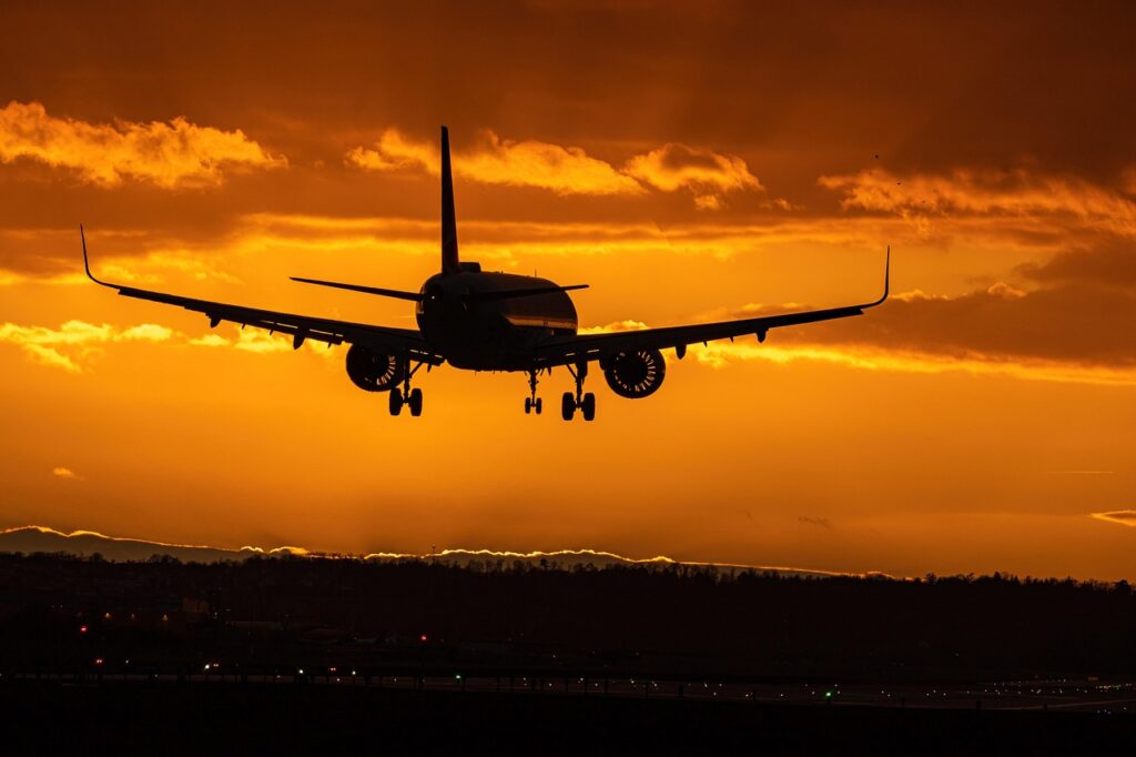 plane, airport, transportation, engine, nature, dusk, sunset, travel, freedom